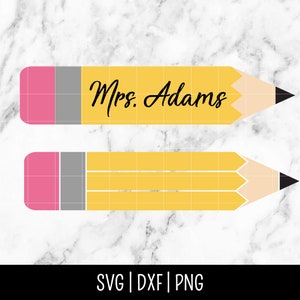 Lápis de professor SVG, moldura de nome de volta às aulas, personalizar, presentes de professor, monograma | Download digital instantâneo, arquivo cortado, Svg Dxf Png