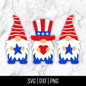 4 juillet Gnome SVG Bundle Trio, USA SVG, America, Star and Stripes, Three Gnomes svg | Téléchargement numérique instantané, Fichier coupé, Svg Dxf Png