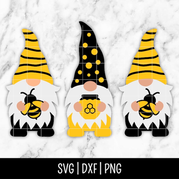 Bumble Bee Gnome SVG Bundle Trio, Honey SVG, Beekeeper, Honeypot, Spring, Buzz, Costume | Instant Digital Download, Cut File, Svg Dxf Png