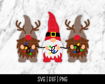 Santa Reindeer Gnome SVG Bundle Trio, Rudolph, Santa SVG, Merry Christmas, Lights, Elf svg | Instant Digital Download, Cut File, Svg Dxf Png