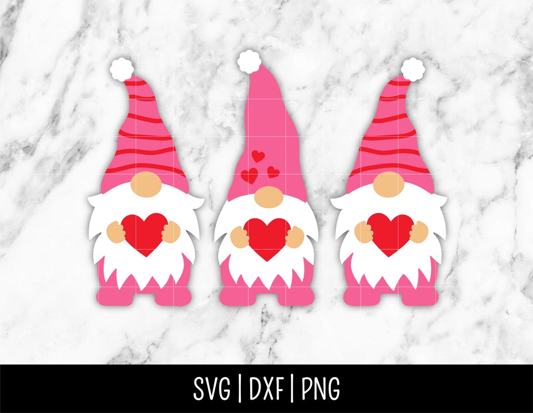 Valentine Gnome SVG Bundle Trio Pink, Valentine's Day SVG, Three Gnomes ...