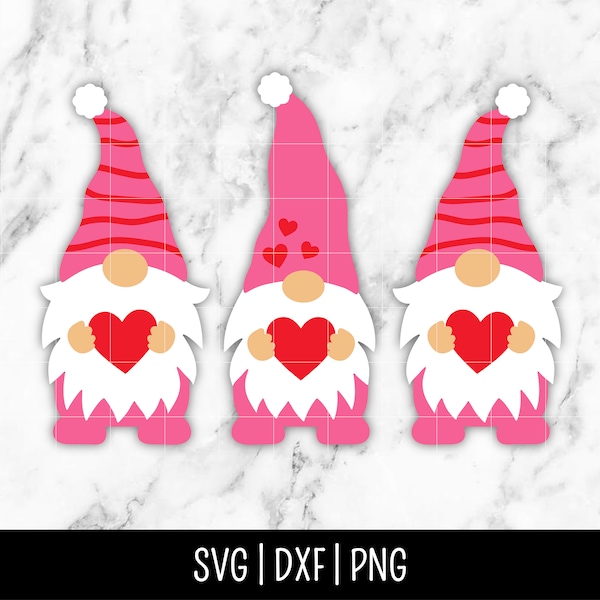 Valentine Gnome SVG Bundle Trio Pink, Valentine's Day SVG, Three Gnomes svg, Love Hearts | Instant Digital Download, Cut File, Svg Dxf Png