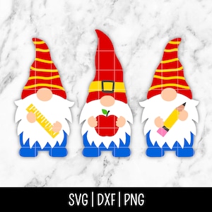 Back to School Gnome SVG Bundle Trio, Teacher SVG, Grades, School Supplies First Day png | Instant Digital Download, Cut File, Svg Dxf Png