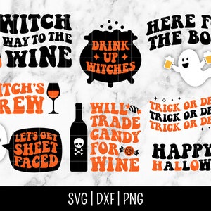 Vin Halloween SVG Bundle, Spooky Season Drink, Retro Groovy, Boo, Witch Sayings, Ghost | Téléchargement numérique instantané, fichier coupé, SVG Dxf Png