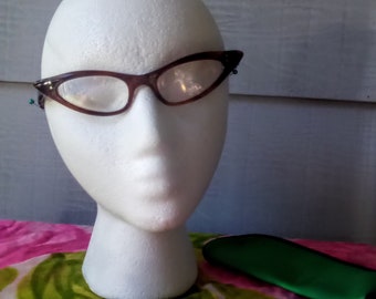 1950's GEEKY GLAMOUR! True Vintage Faux Tortoiseshell Lucite Cats Eye Glasses with Cool Wavy Design Arms  - Good Condition