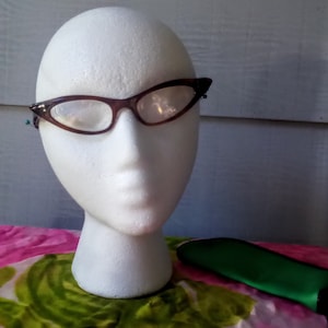 1950's GEEKY GLAMOUR True Vintage Faux Tortoiseshell Lucite Cats Eye Glasses with Cool Wavy Design Arms Good Condition image 1