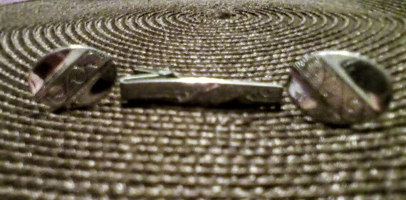 1950s ANSON CUFFLINKS & TIECLIP - Matching Silver… - image 5