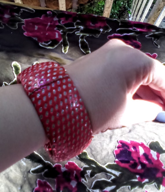 1980's FAUX LEATHER BANGLE - Rad Red Color with Sp