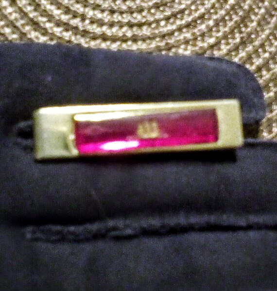 1960s RUBY LUCITE TIECLIP - Goldtone - Ruby Red L… - image 2