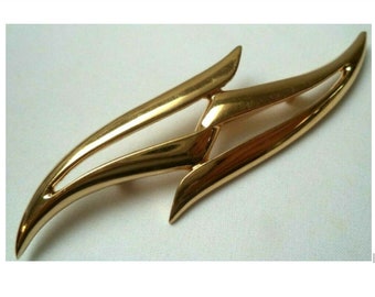 1950's CROWN TRIFARI BROOCH - Large 3 1/2 " Goldtone Modernist Brooch- Signed Crown Trifari - Great Condition