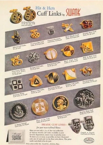 Boutons De Manchette Vintage Swank Années 60 - Argent Et Bleu Clair - Occasion Bon État
