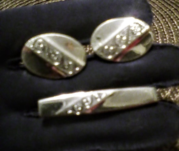 1950s ANSON CUFFLINKS & TIECLIP - Matching Silver… - image 1