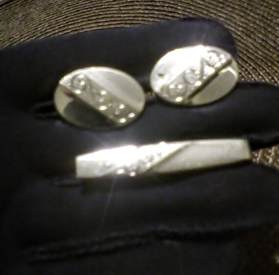 1950s ANSON CUFFLINKS & TIECLIP - Matching Silver… - image 8