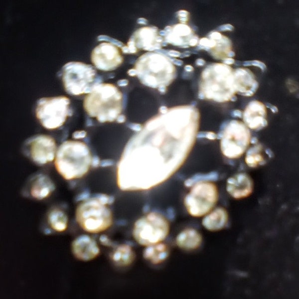 GLAMOROUS Mid Century Brooch - Crystal Rhinestones Set in Black Metal - 1950's Glam!