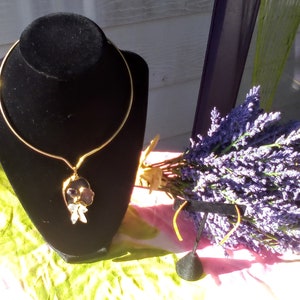 UNIQUE 1970&#39;s NECK RING- Geode & Gemstone Pendant on Goldtone Necklace- Goldtone Geometric Earrings, Pierced