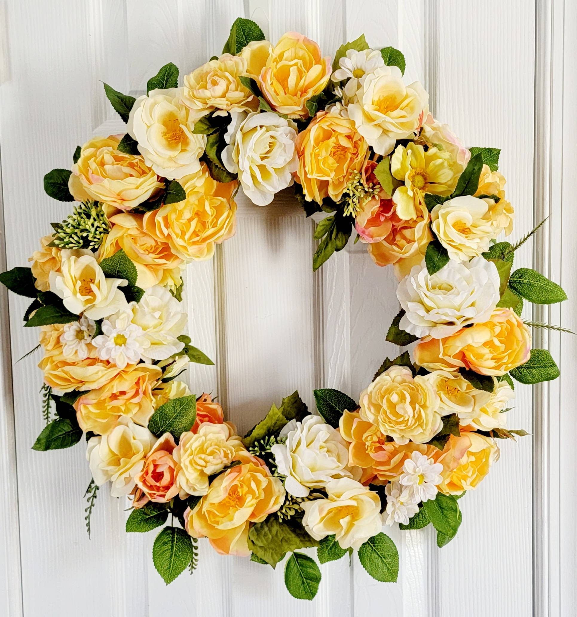 Wreaths & Door Hangers Yellow Sunflowers Roses & Tulips with Coral