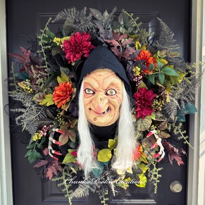 Ready to ship, Halloween wreath, Creepy witch wreath, Halloween witch, large Halloween wreath, front door decor, witch decor