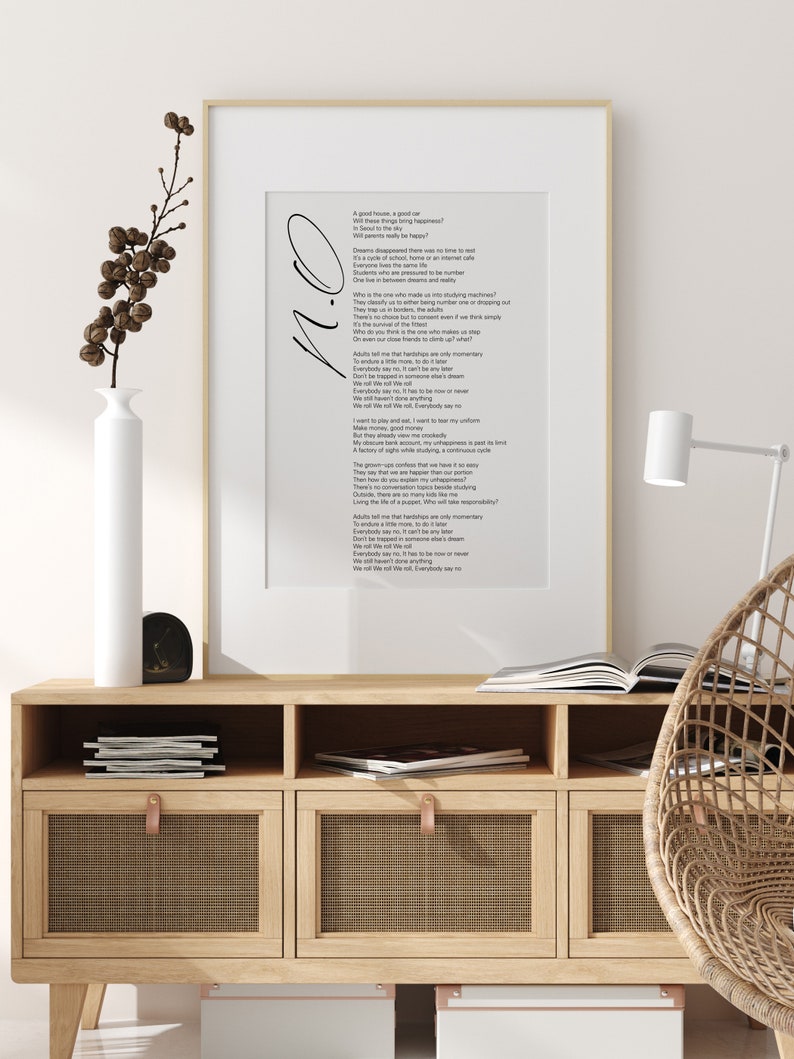 BTS NO Lyrics Prints Poster Korean Quotes Wall Art Room | Etsy