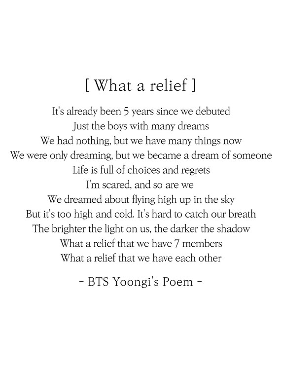 Bts Suga Yoongi Poem Lyrics Prints Poster Digital Download Etsy Denmark