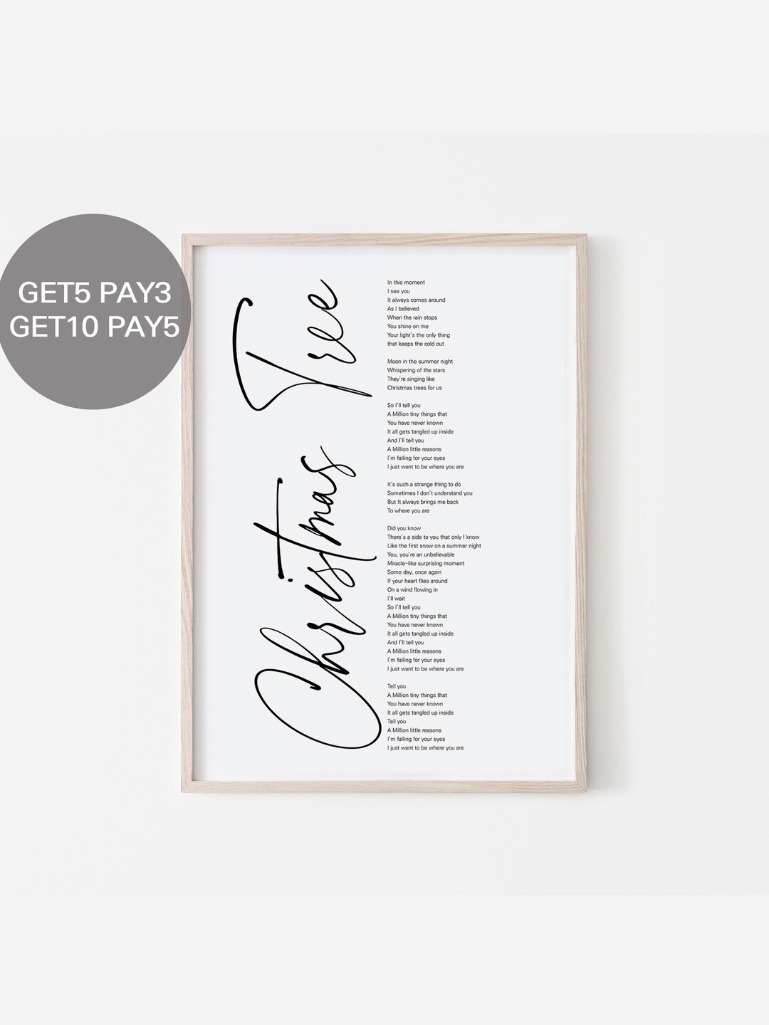 BTS V Christmas Tree Lyrics, Prints Poster digital Download Korean