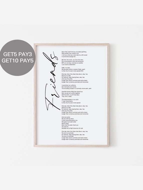 BTS Jimin Taehyung Friends Lyrics Prints Poster digital 