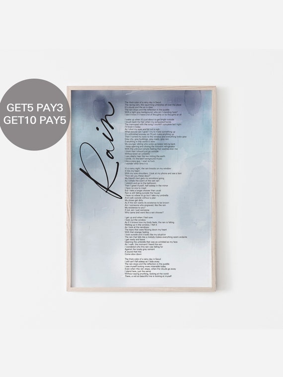 Buy BTS Rain Lyrics, Prints Poster Digital Download Korean Quotes.