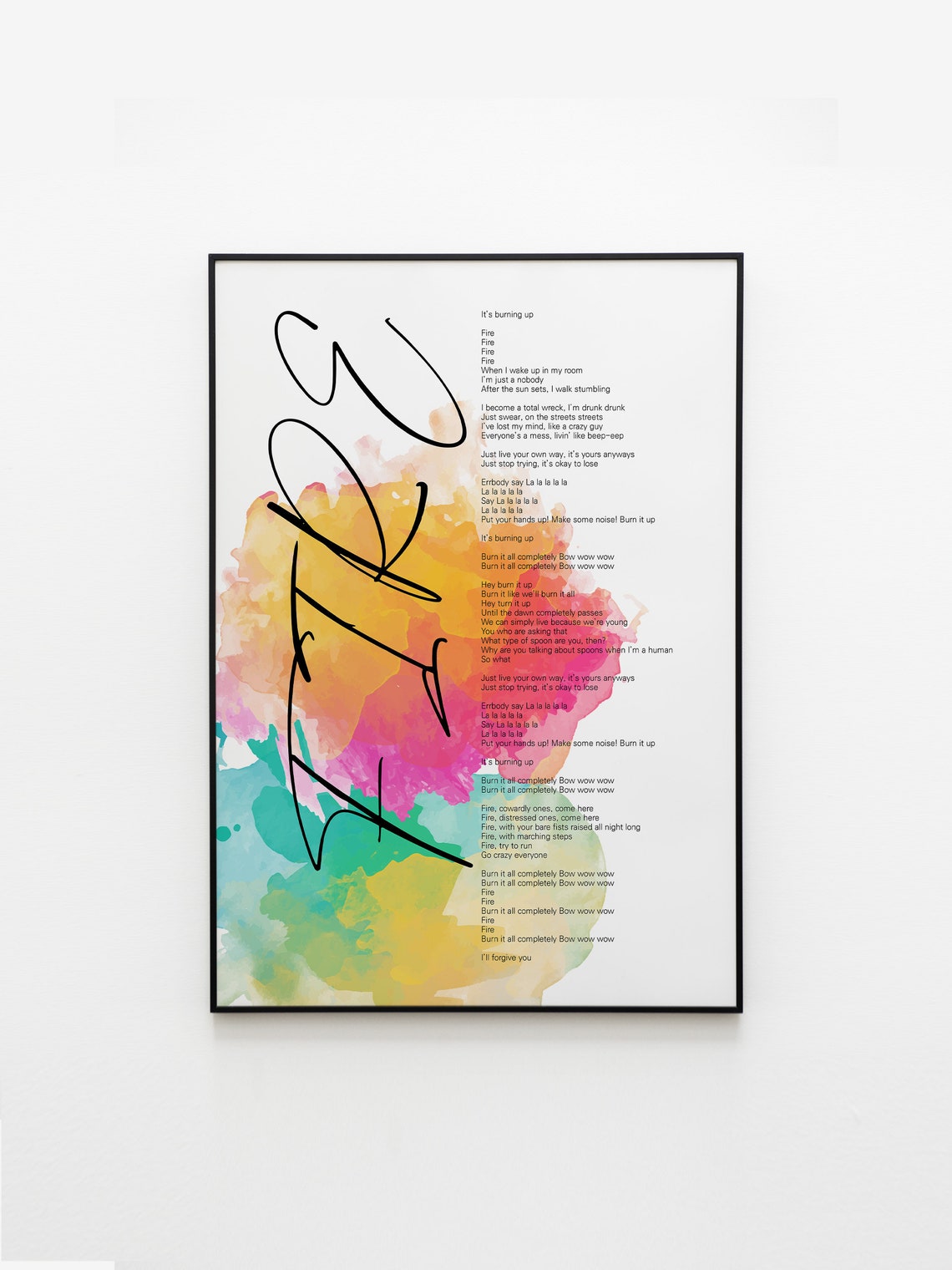 BTS FIRE Lyrics Prints Poster Digital Download Korean Etsy