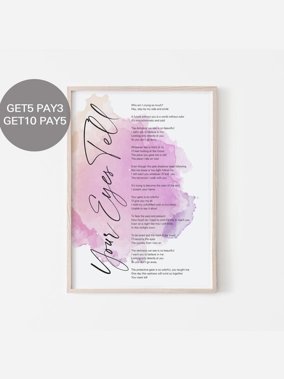 BTS Your Eyes Tell Lyrics, Prints Poster Digital Download Korean.
