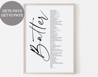 Butter BTS Poster Lyrics Song Lyrics Print Printable Kpop 