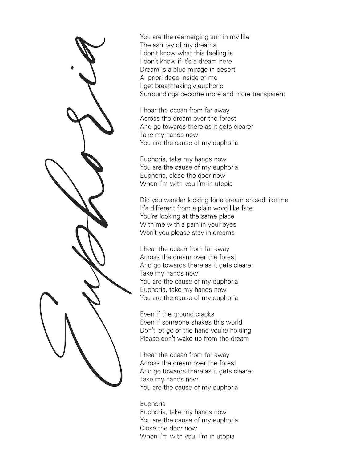 BTS Jungkook Euphoria Lyrics Prints Poster Digital Download Etsy