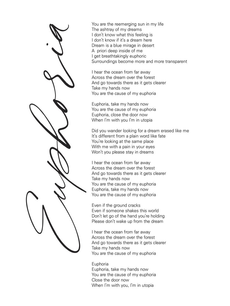 BTS Jungkook Euphoria Lyrics Prints Poster Digital