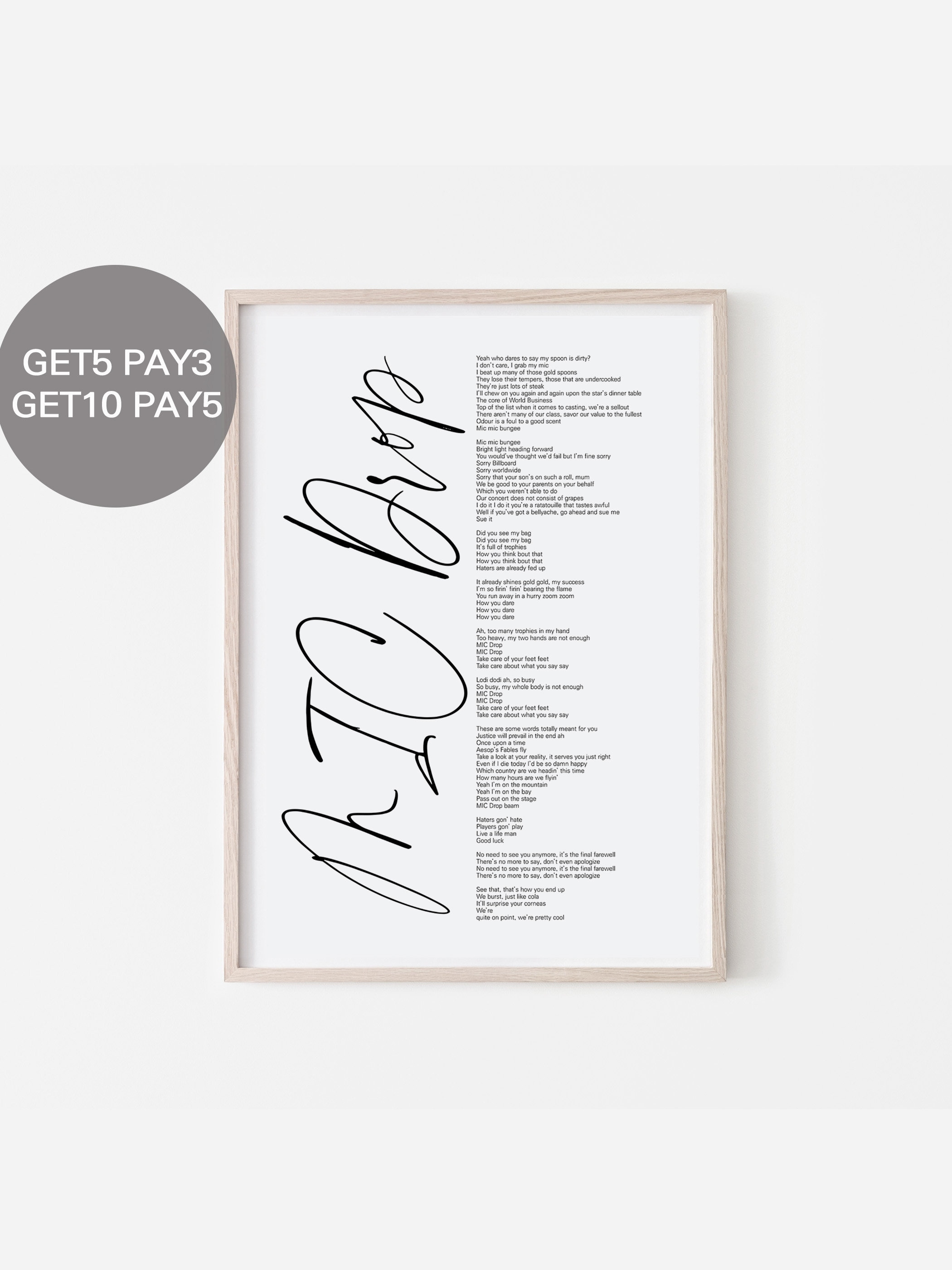 BTS MIC Drop Lyrics Prints Poster Digital Download Korean Etsy