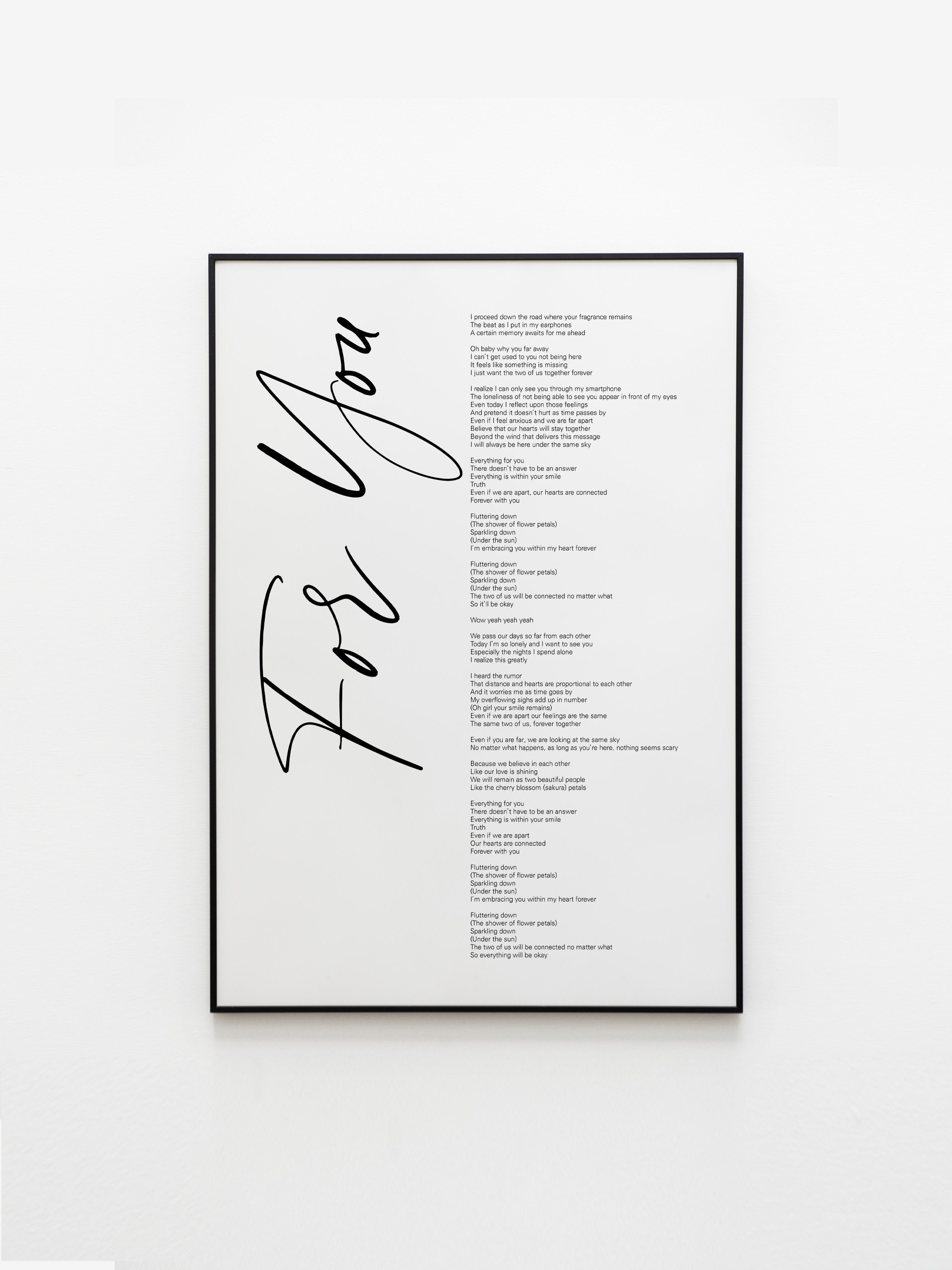 BTS FOR YOU Lyrics Prints Poster Digital Download Korean