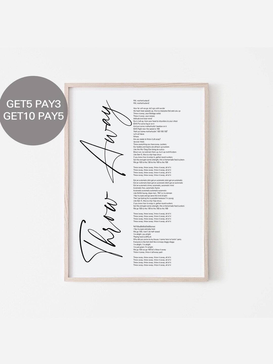 BTS RM Throw Away Lyrics, Prints Poster digital Download Korean Quotes