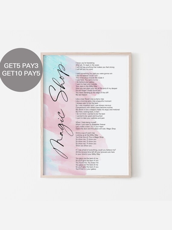 BTS Magic Shop Lyrics, Prints Poster Digital Download Korean.