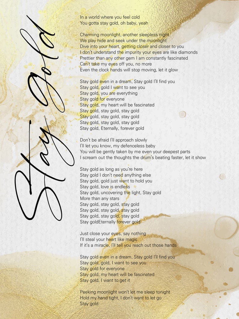 BTS Stay Gold Lyrics Prints Poster Digital Download Korean