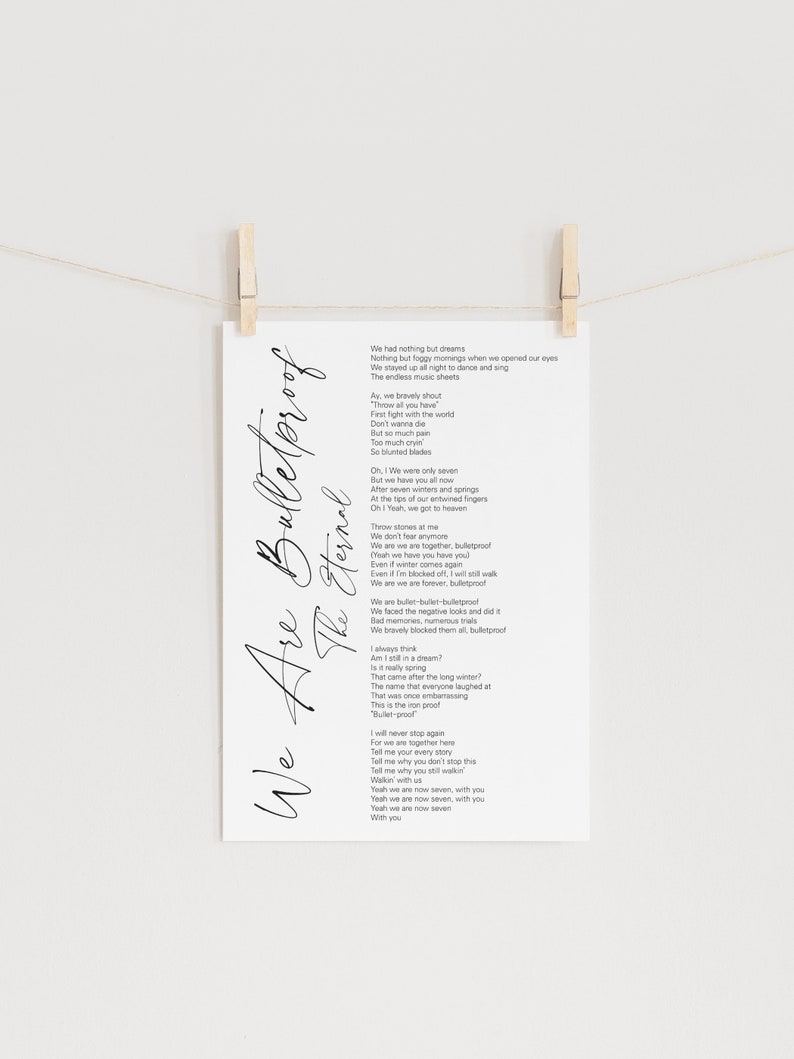 BTS We Are Bulletproof Eternal Lyrics Prints Poster Etsy
