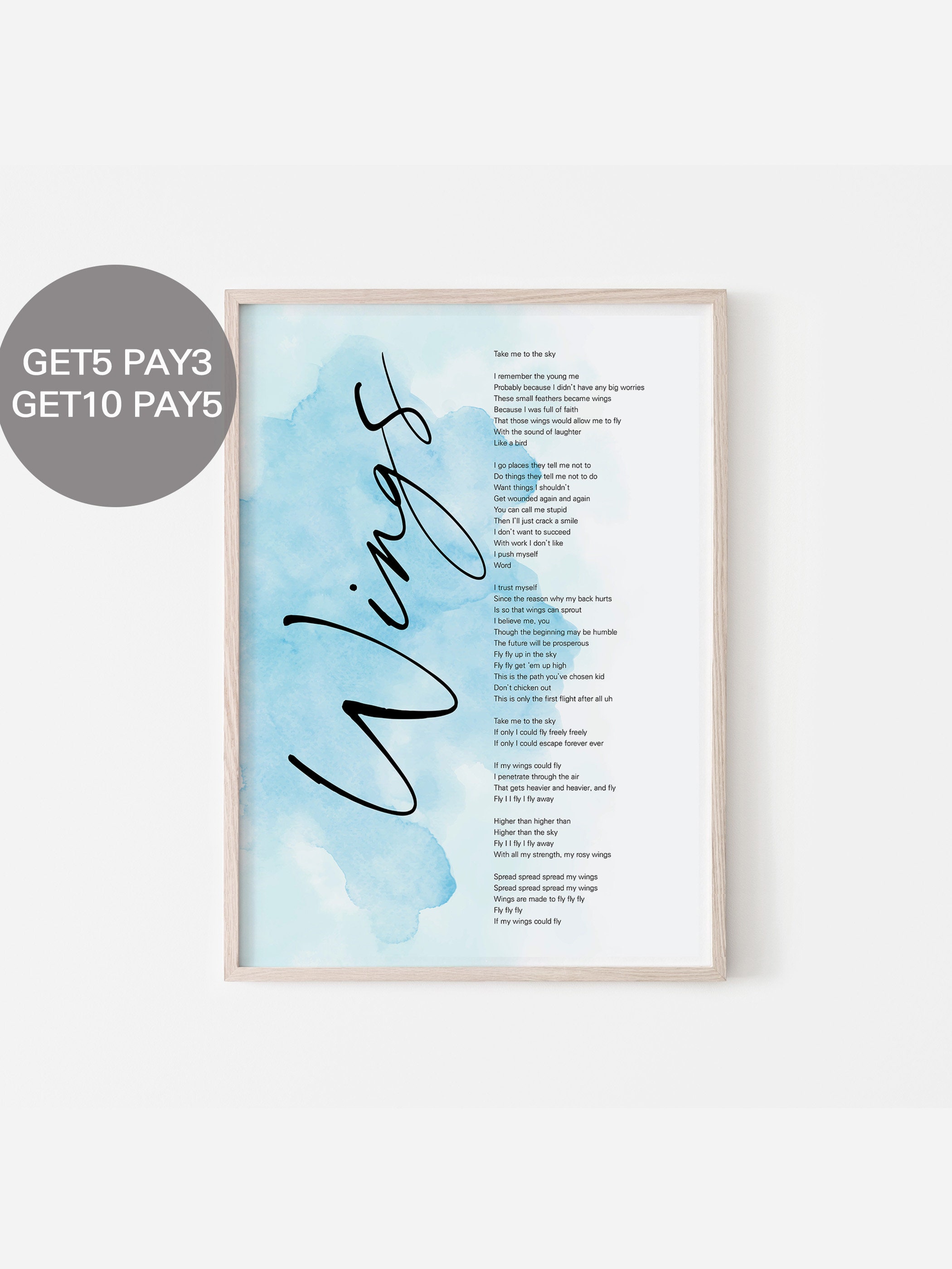 BTS Wings Lyrics Prints Poster digital Download Korean Etsy UK