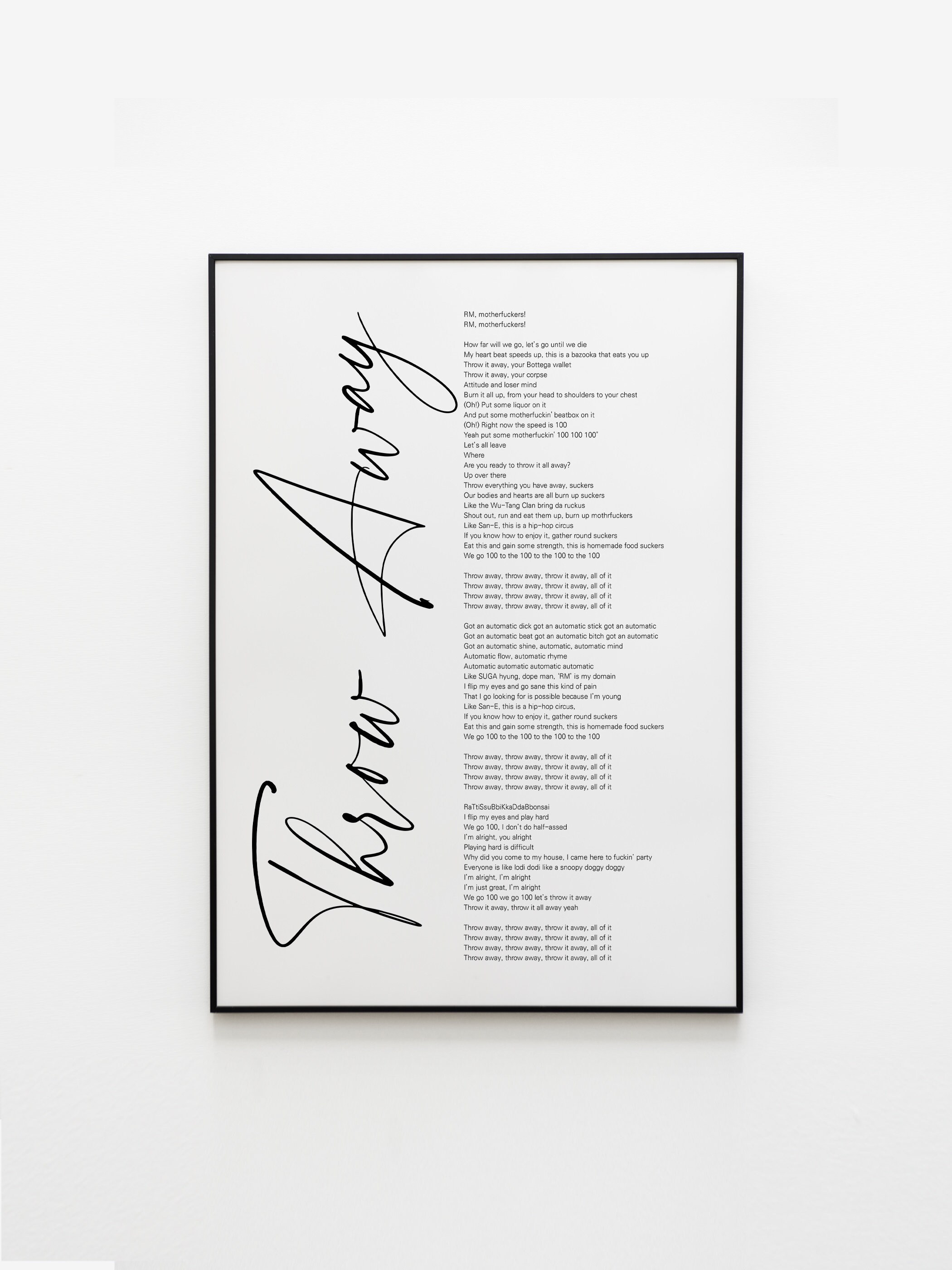 BTS RM Throw Away Lyrics Prints Poster digital Download Etsy