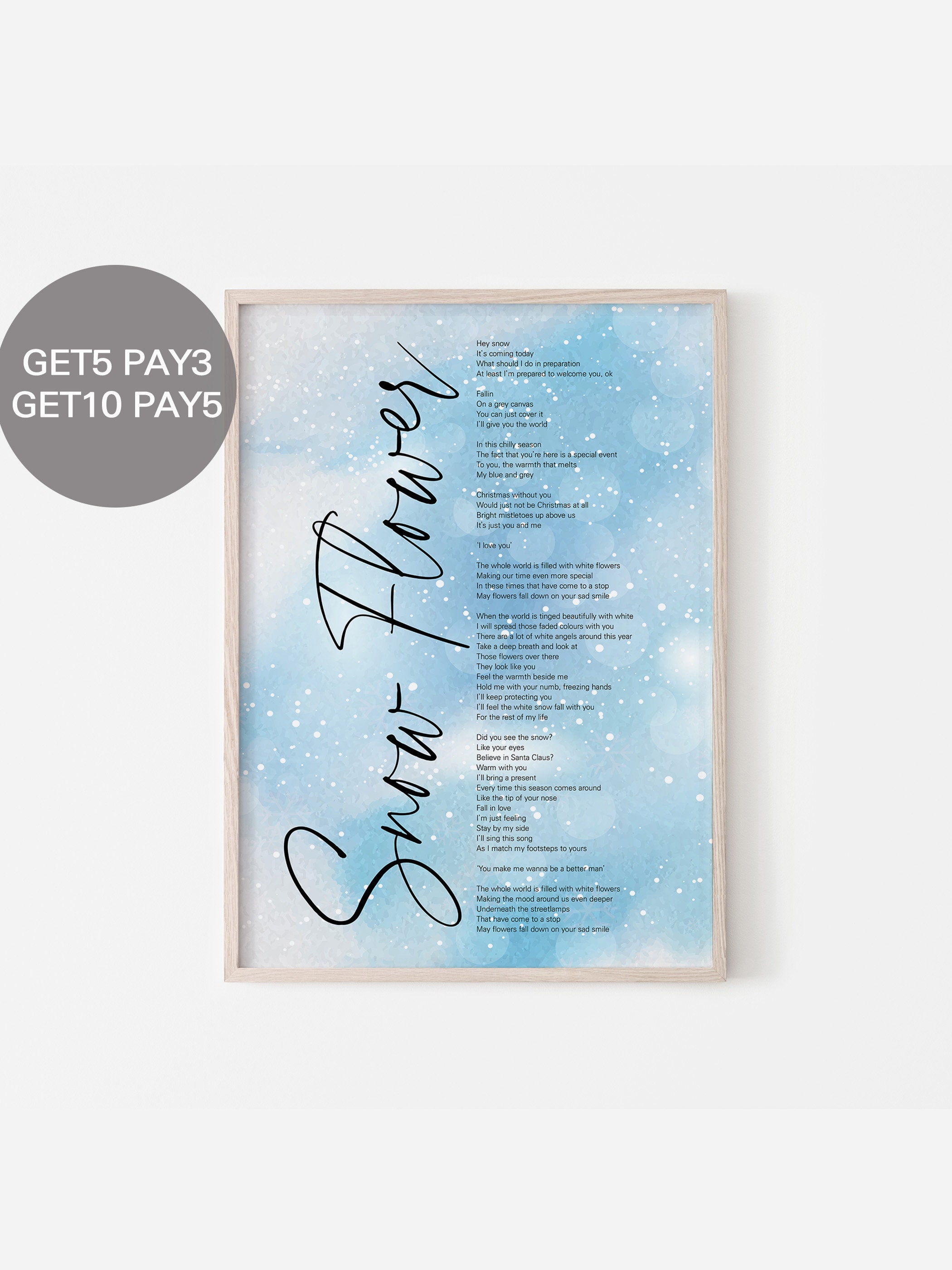 BTS V Snow Flower Lyrics Prints Poster digital Download Etsy UK