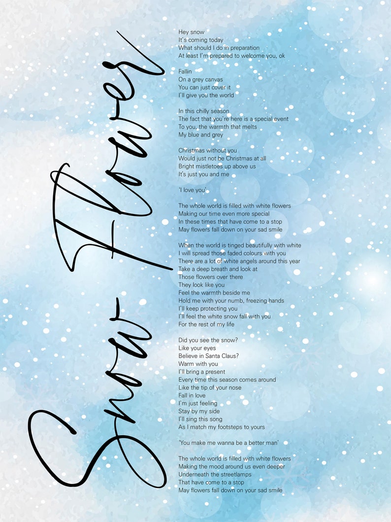 BTS V Snow Flower Lyrics Prints Poster Digital Download  Etsy