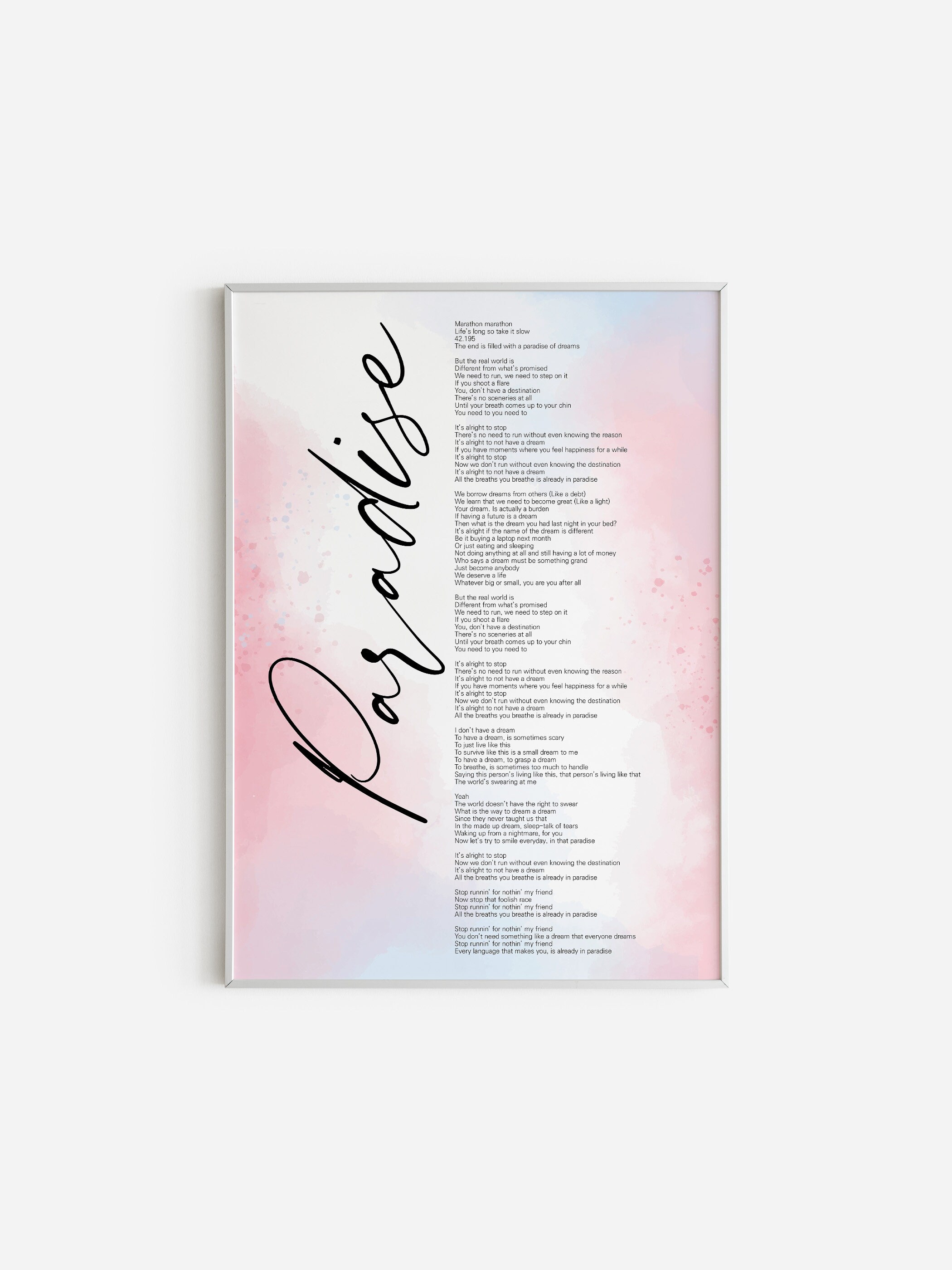 BTS Paradise Lyrics Prints Poster digital Download Korean -  Israel