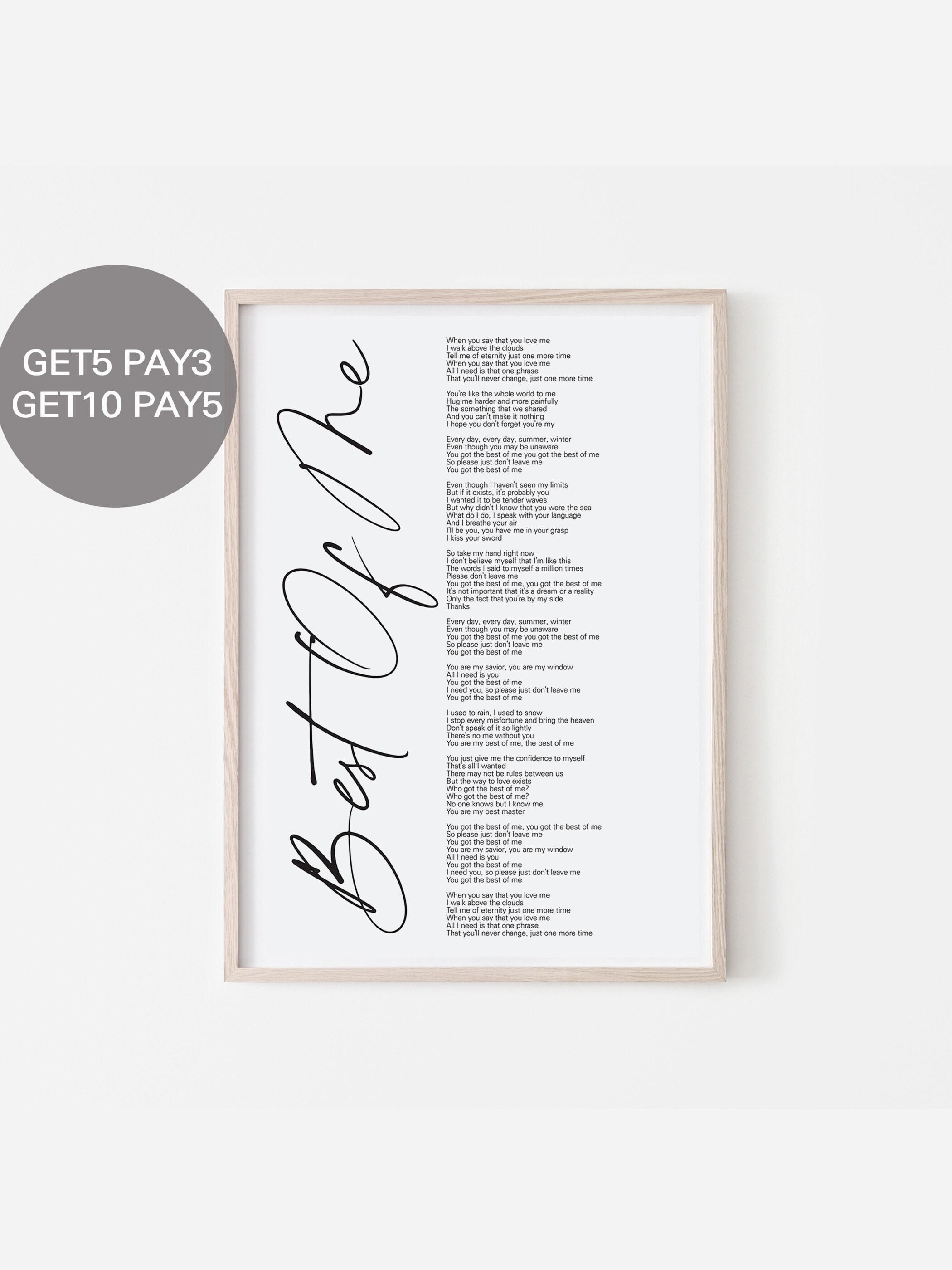 Best of Me BTS Poster Lyrics Song Lyrics Print (Instant Download) 