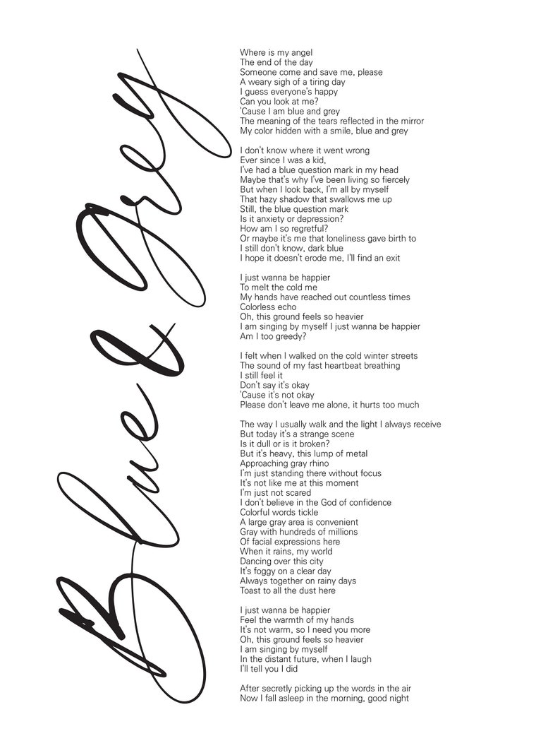 BTS Blue & Grey Lyrics Prints Poster Digital Download Etsy