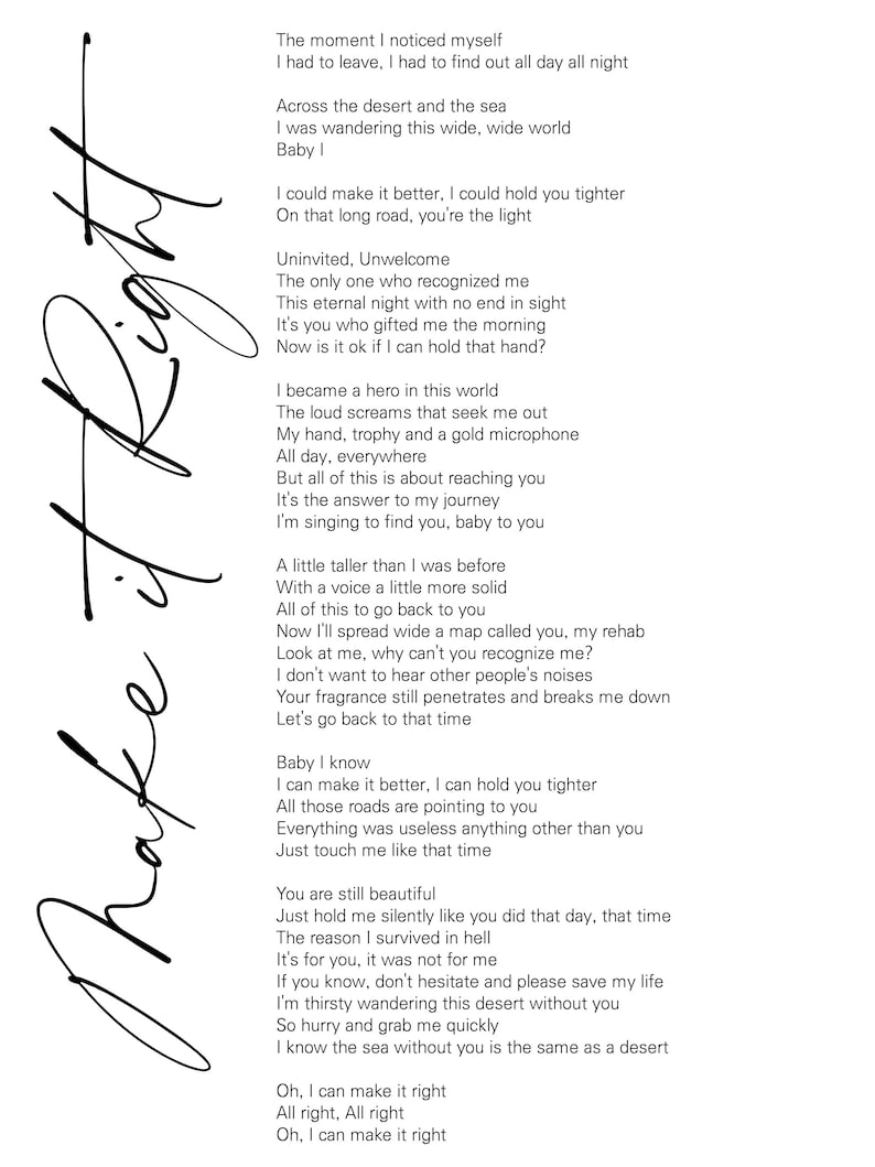 BTS Make It Right Lyrics Prints Poster Digital Download | Etsy