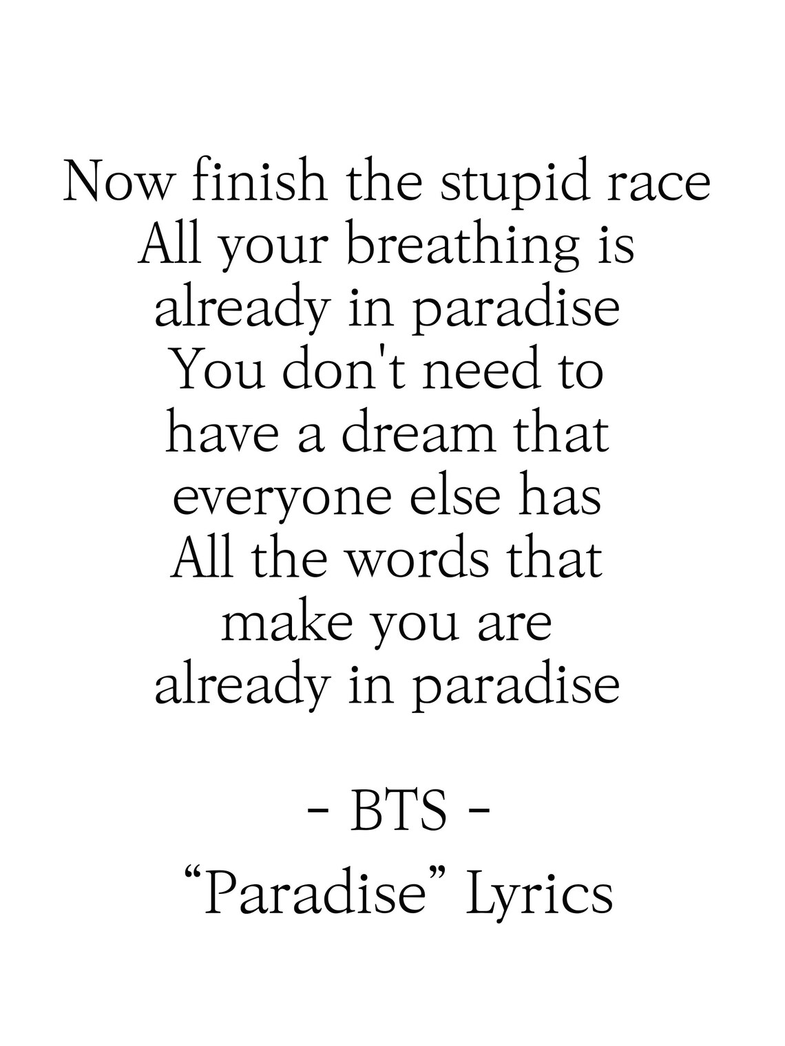 BTS Paradise Lyrics Prints Poster digital Download Korean Etsy