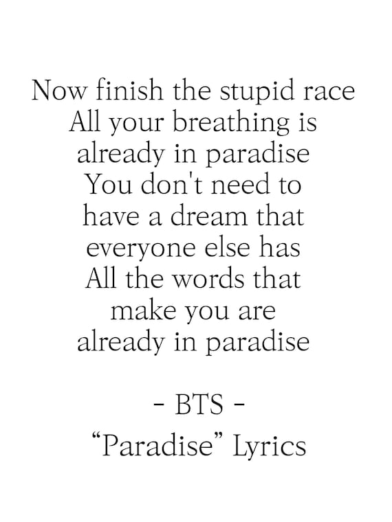 BTS Paradise Lyrics Prints Poster Digital Download Korean -  Portugal