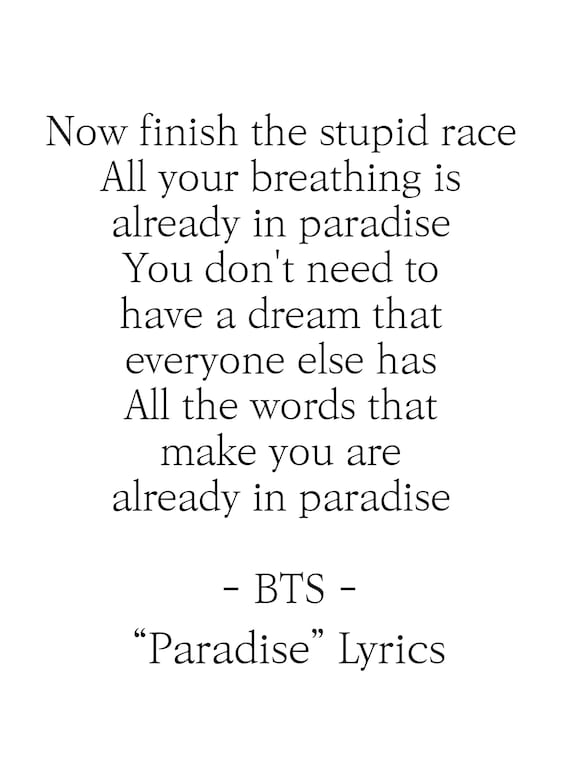 BTS Paradise Lyrics Prints Poster digital Download Korean -  Israel