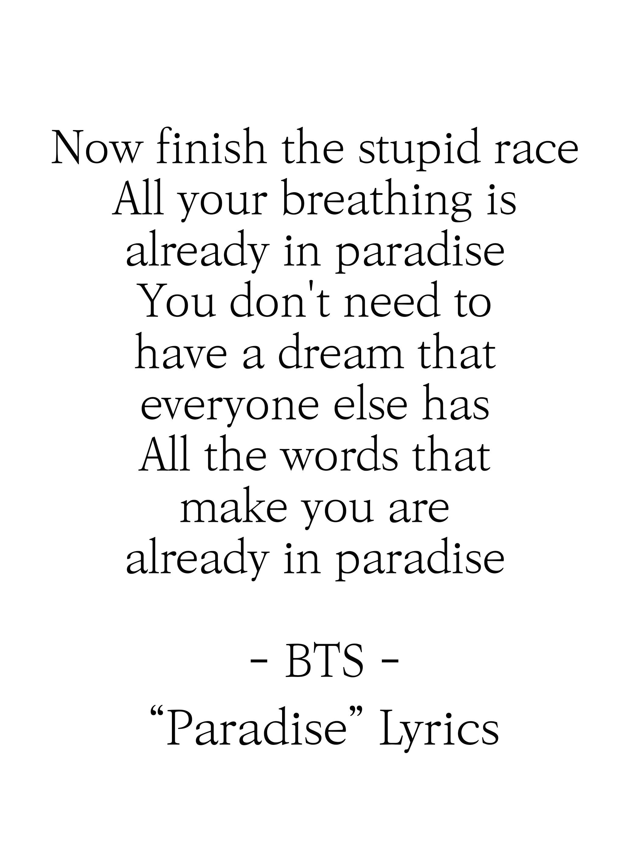 BTS Paradise Lyrics Prints Poster digital Download Korean -  Finland