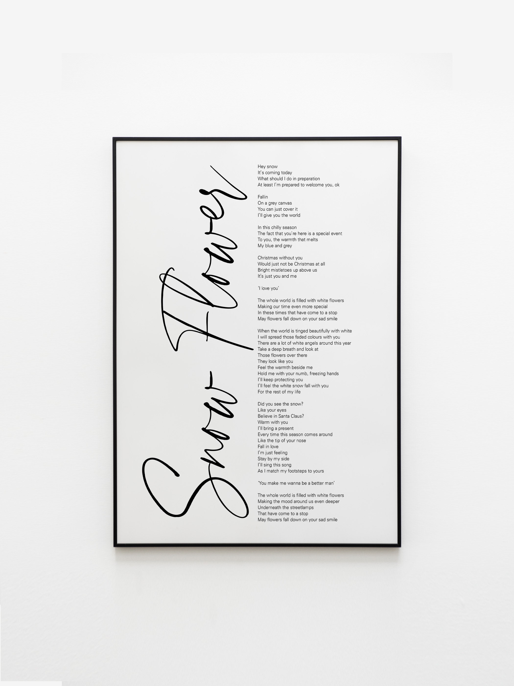 BTS V Snow Flower Lyrics Prints Poster Digital Download Etsy